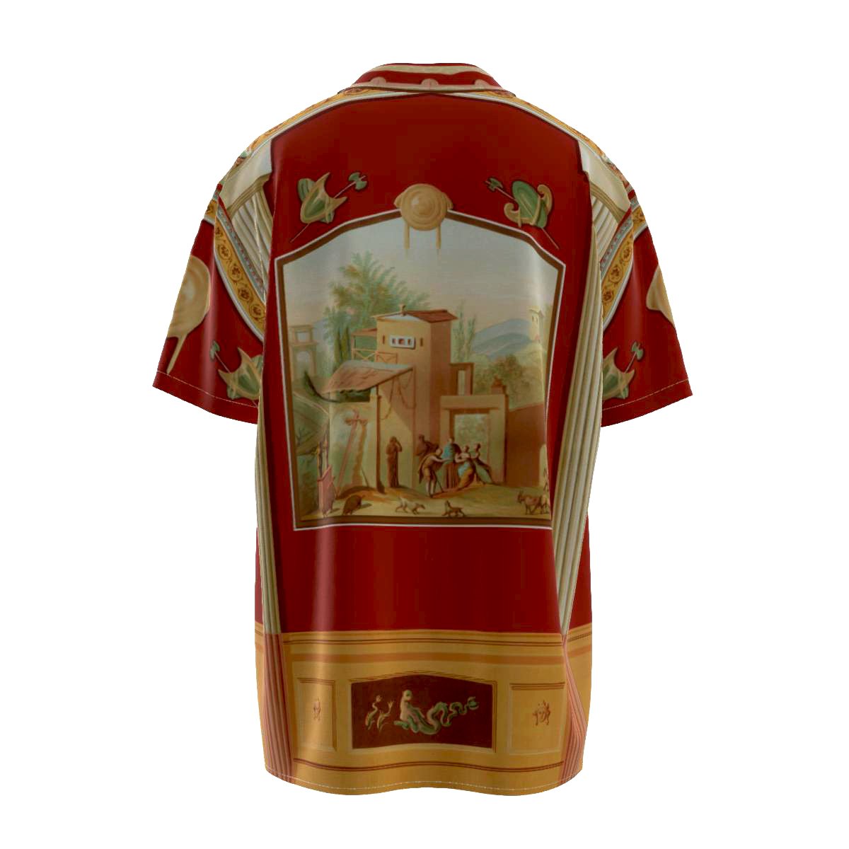 Ruby's Red Room luxurious short-sleeved button shirt with light-reflecting sheen, designed by The House of Divino.