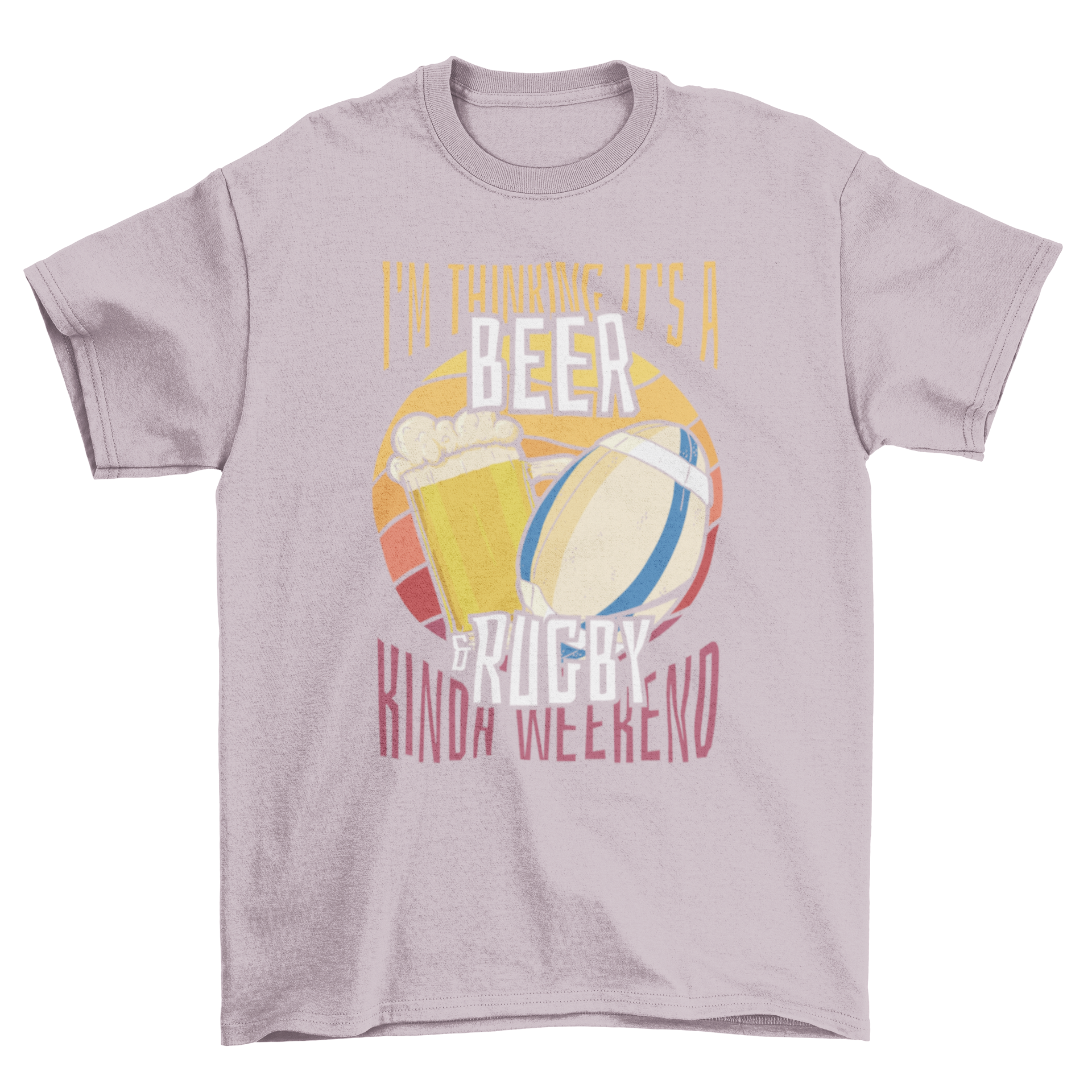 A stylish t-shirt featuring a rugby ball and beer design with the quote about weekends.