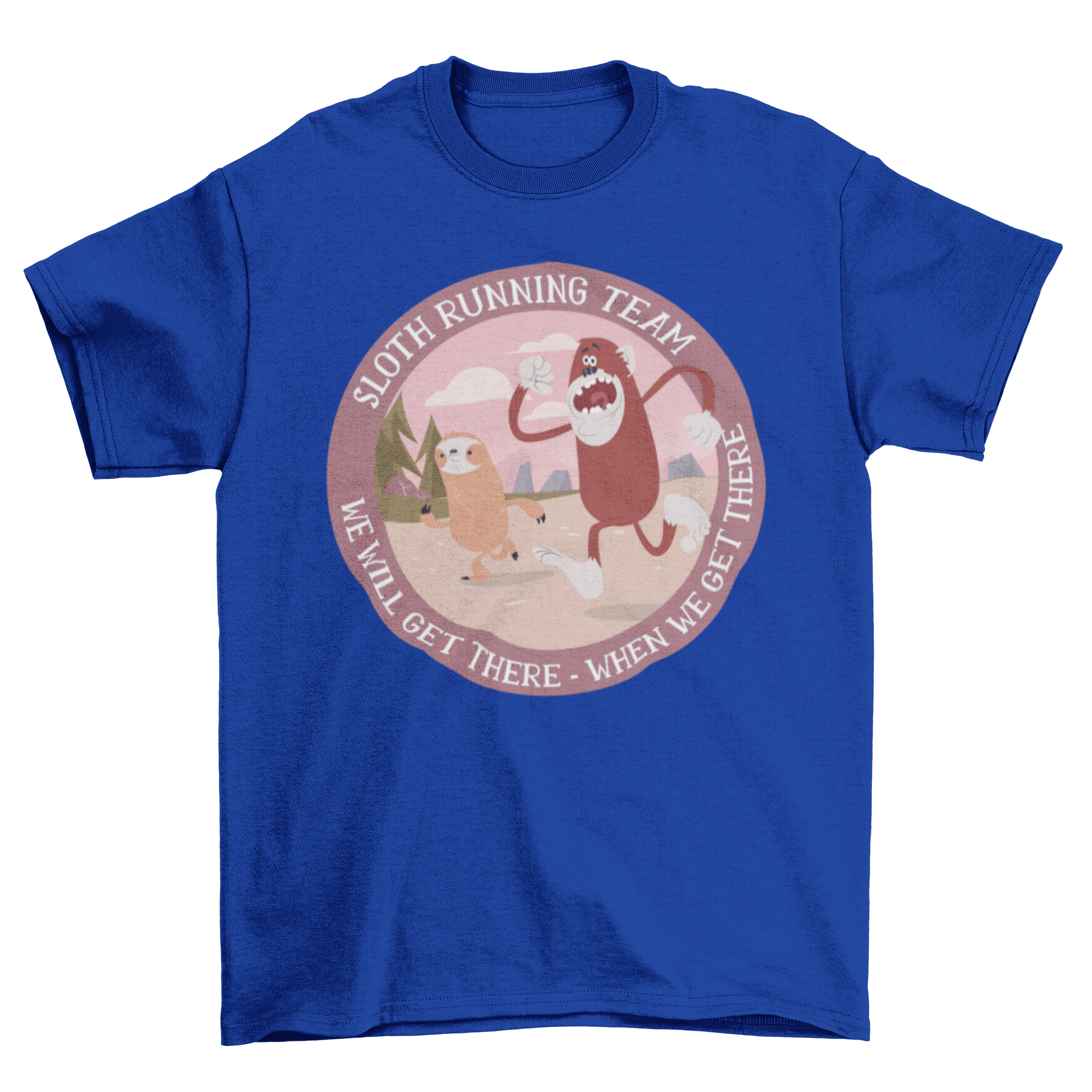 A playful Running Sloth T-Shirt featuring a sloth illustration and humorous slogan, perfect for casual wear.