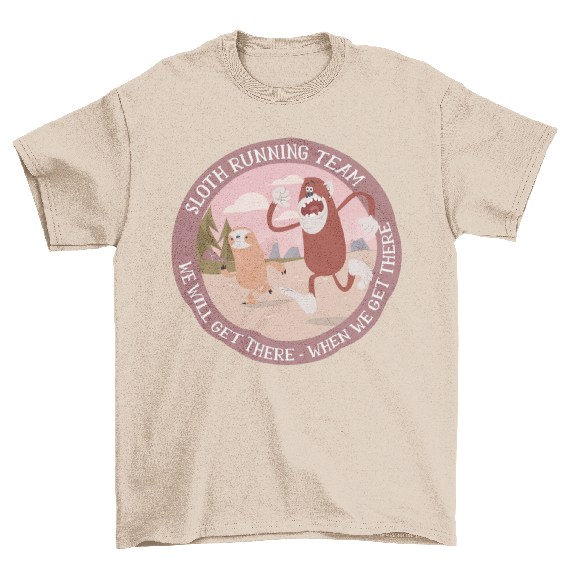 A playful Running Sloth T-Shirt featuring a sloth illustration and humorous slogan, perfect for casual wear.