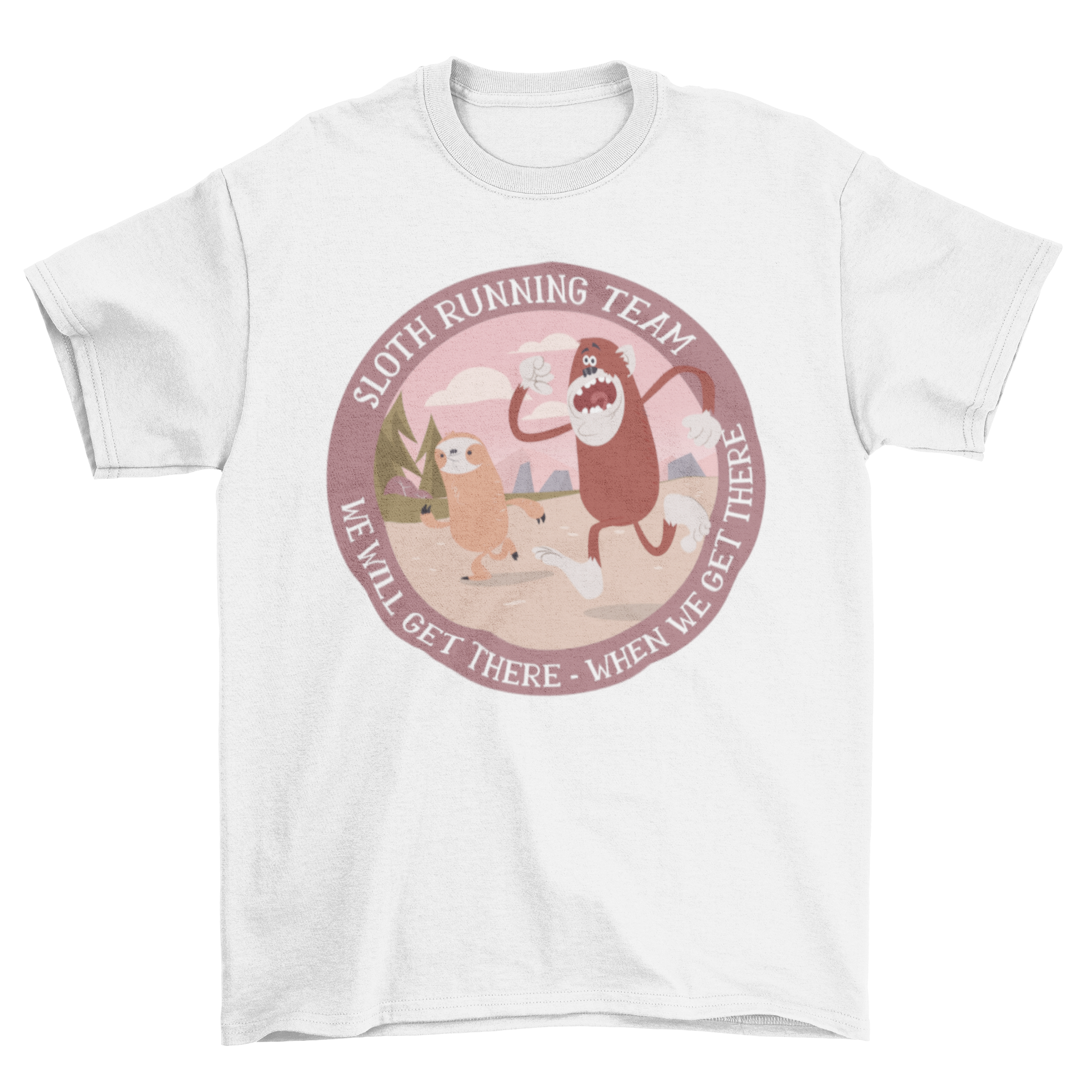 A playful Running Sloth T-Shirt featuring a sloth illustration and humorous slogan, perfect for casual wear.