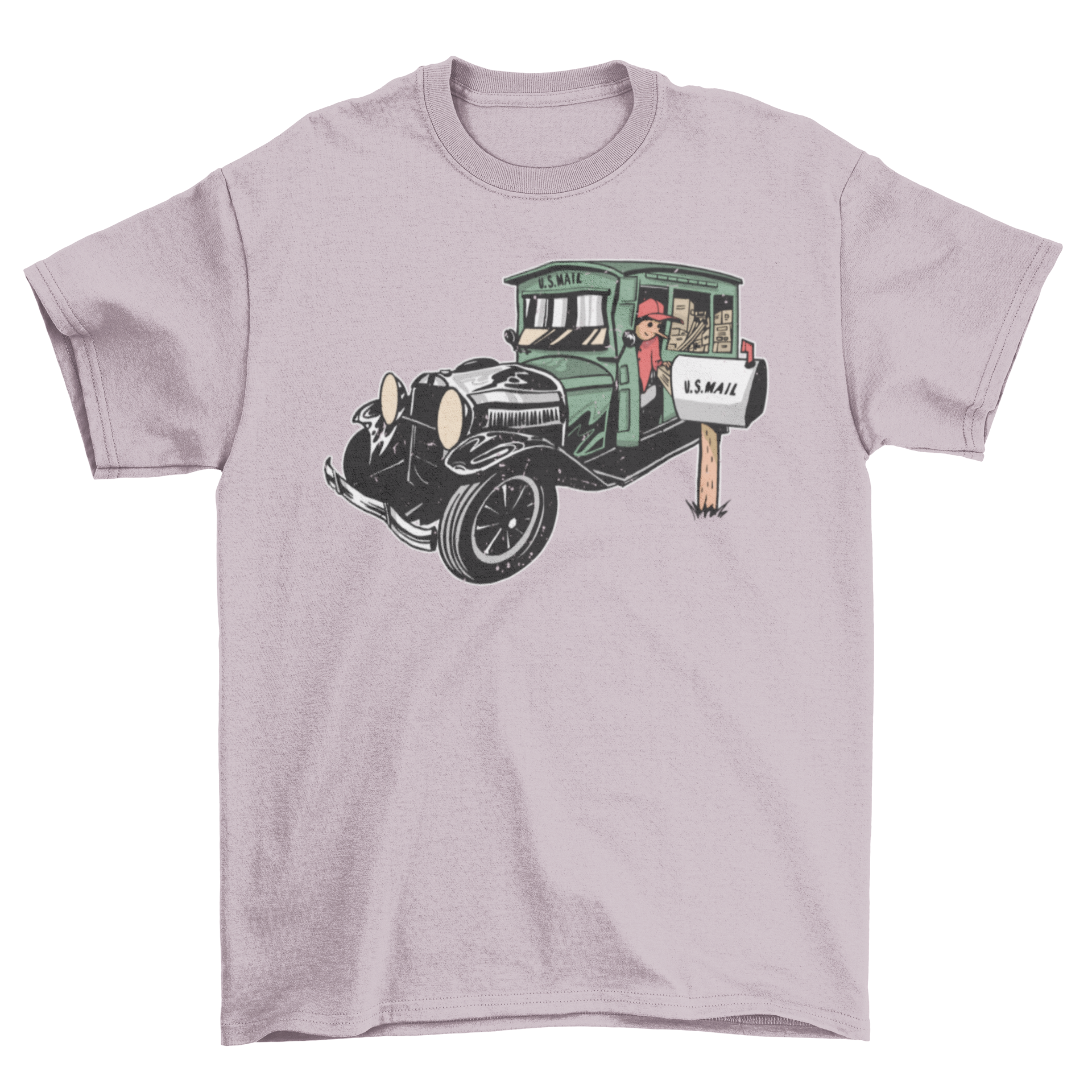 Rural letter carrier t-shirt featuring a design of a postal worker delivering a package to a house.