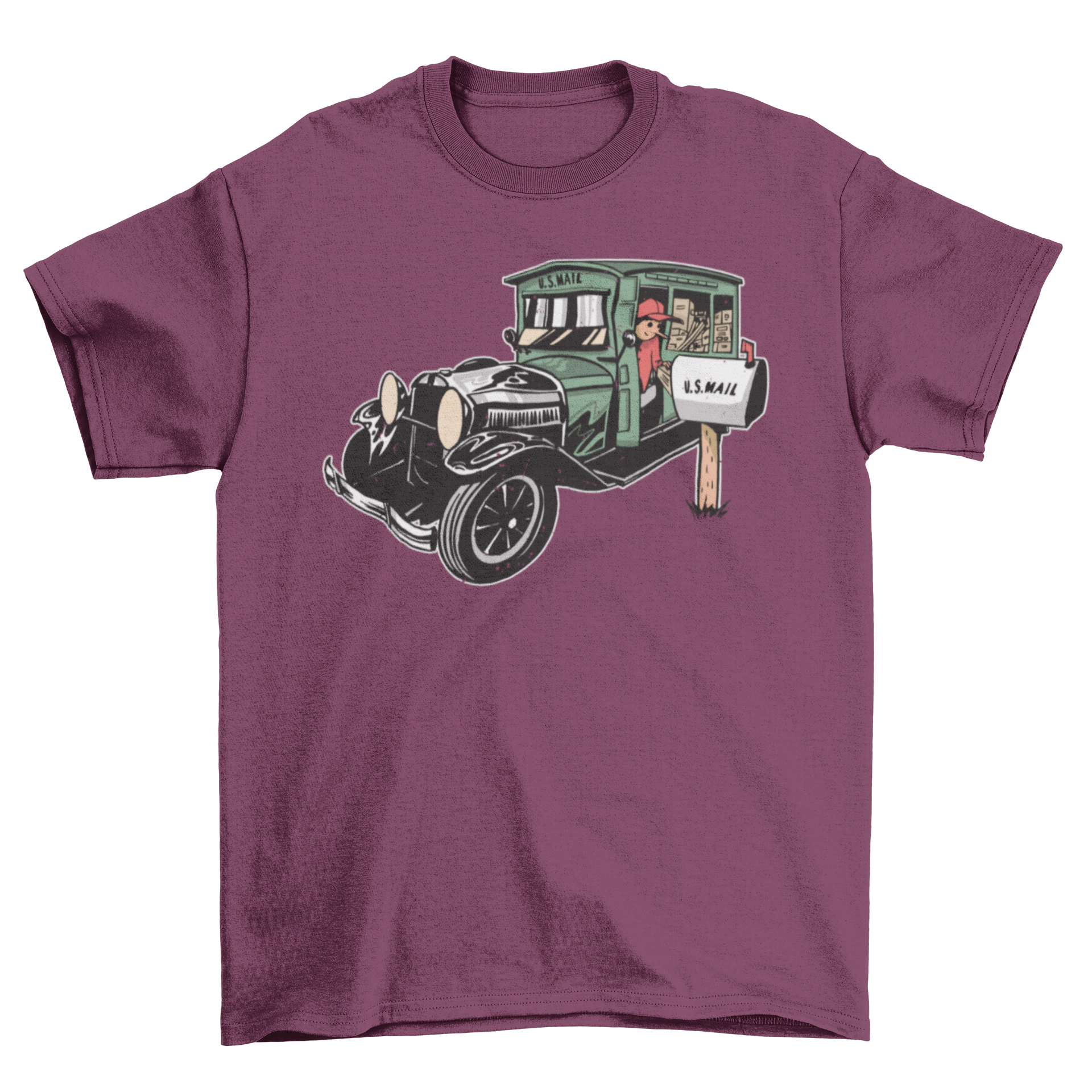 Rural letter carrier t-shirt featuring a design of a postal worker delivering a package to a house.