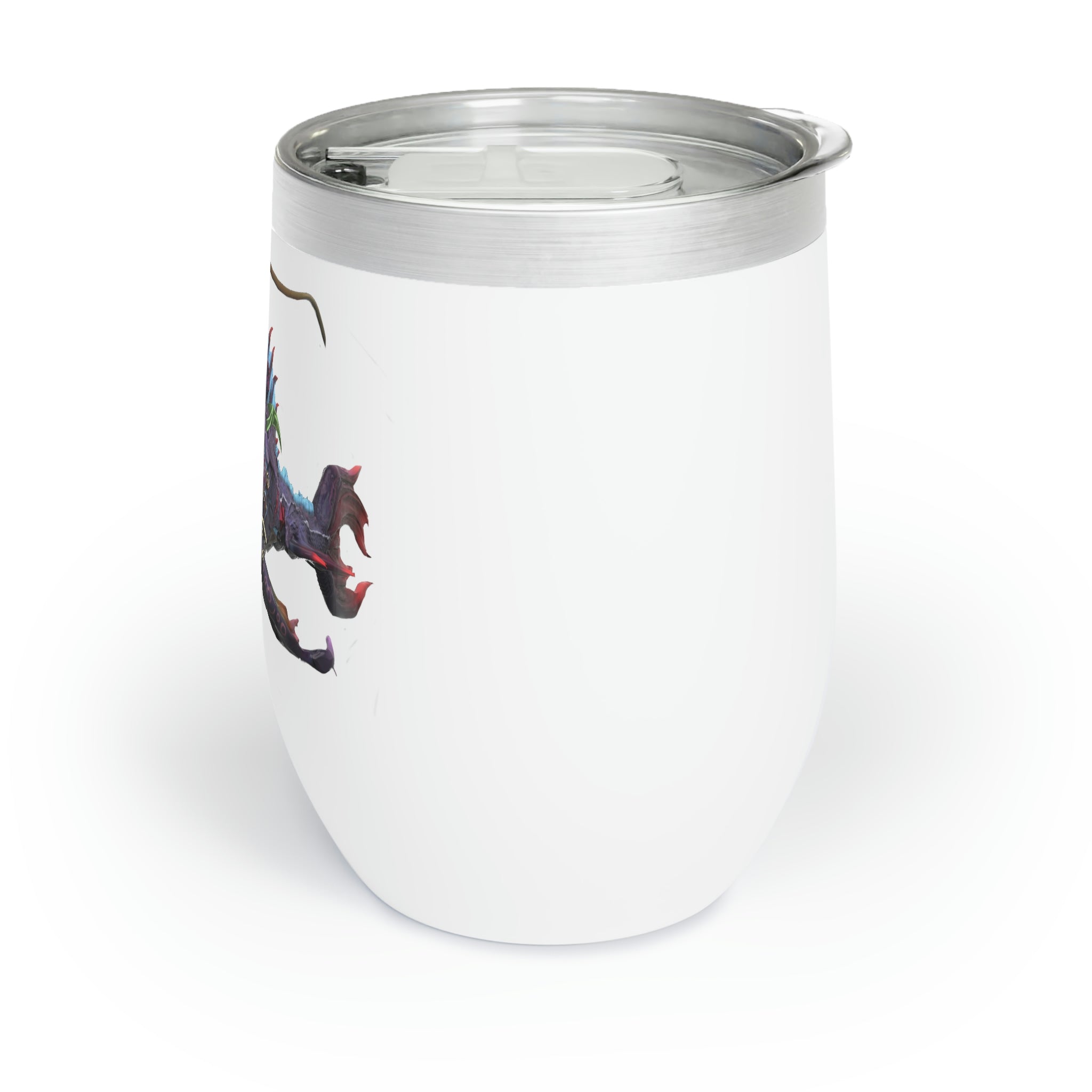 Ryuuk the Fish Dragon God Chill Wine Tumbler showcasing its stainless steel design and vibrant dragon artwork.