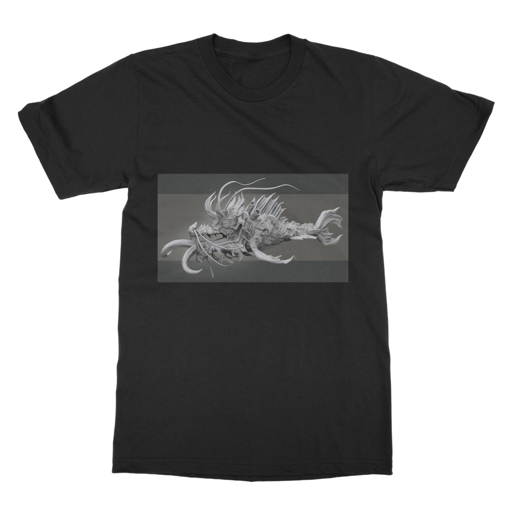 Ryuuk Fish Dragon God Classic Adult T-Shirt in various colors, showcasing its soft fabric and stylish design.