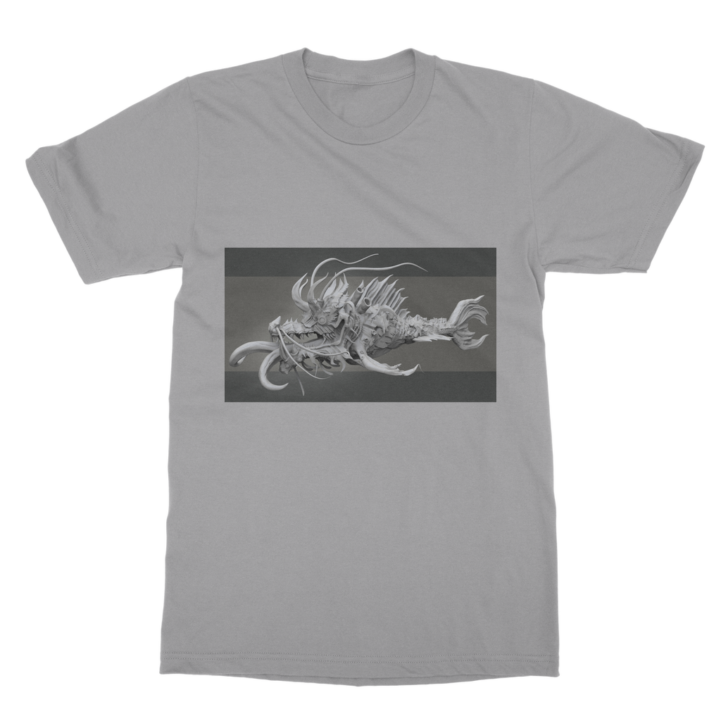 Ryuuk Fish Dragon God Classic Adult T-Shirt in various colors, showcasing its soft fabric and stylish design.