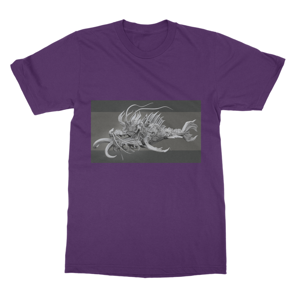 Ryuuk Fish Dragon God Classic Adult T-Shirt in various colors, showcasing its soft fabric and stylish design.