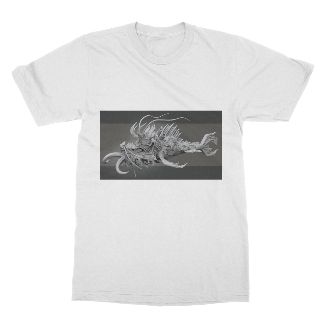 Ryuuk Fish Dragon God Classic Adult T-Shirt in various colors, showcasing its soft fabric and stylish design.