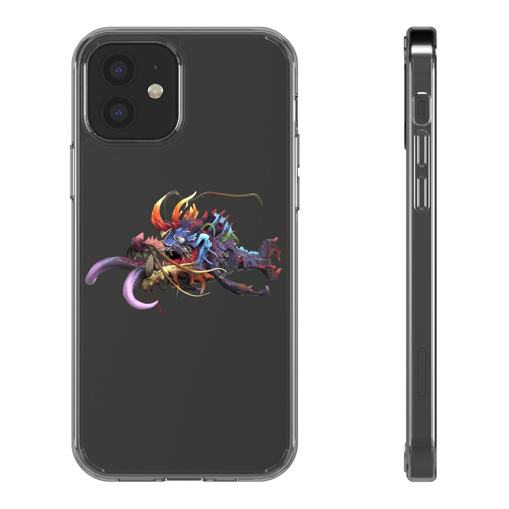 Ryuuk the Fish Dragon God clear phone case showcasing a vibrant design with protective features.