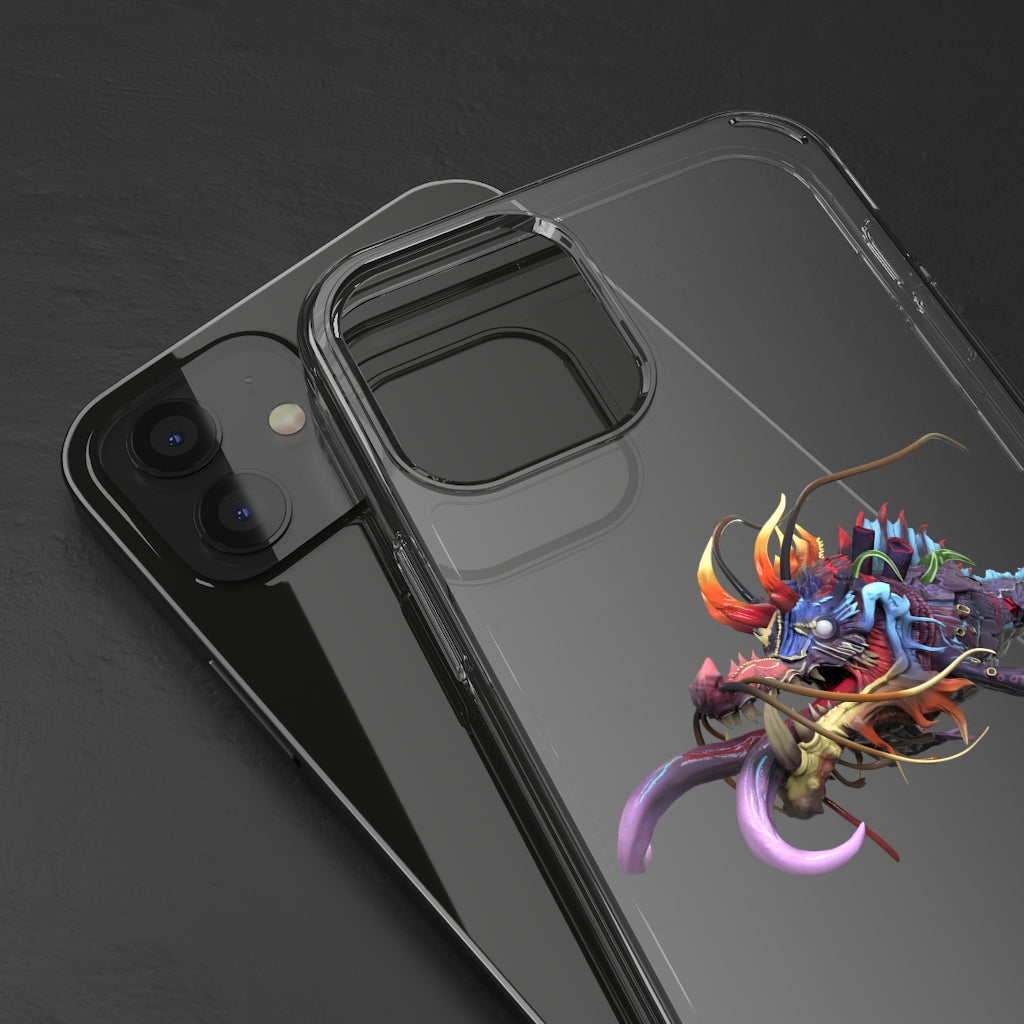 Ryuuk the Fish Dragon God clear phone case showcasing a vibrant design with protective features.