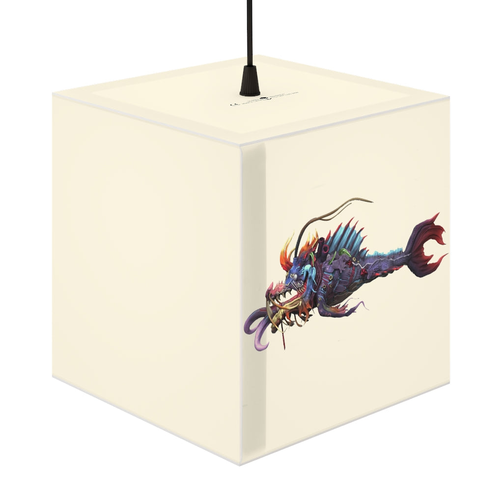 Ryuuk the Fish Dragon God Personalized Lamp showcasing a unique cube design with vibrant colors, perfect for indoor decoration.