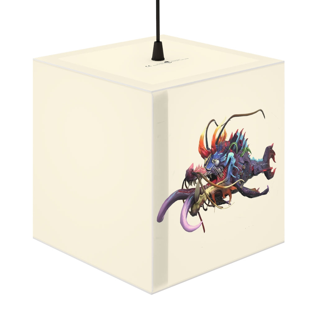 Ryuuk the Fish Dragon God Personalized Lamp showcasing a unique cube design with vibrant colors, perfect for indoor decoration.