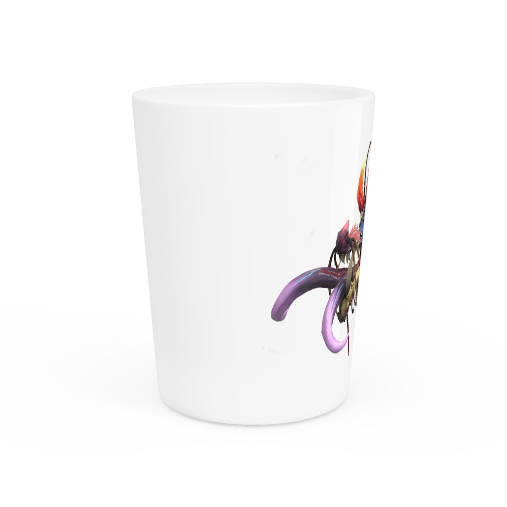 Ryuuk the Fish Dragon God Shot Glass with a customizable ceramic design, featuring a white or black interior.