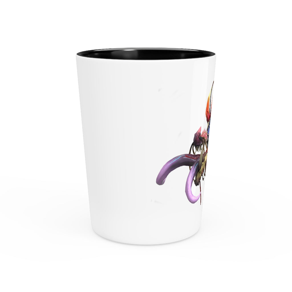 Ryuuk the Fish Dragon God Shot Glass with a customizable ceramic design, featuring a white or black interior.