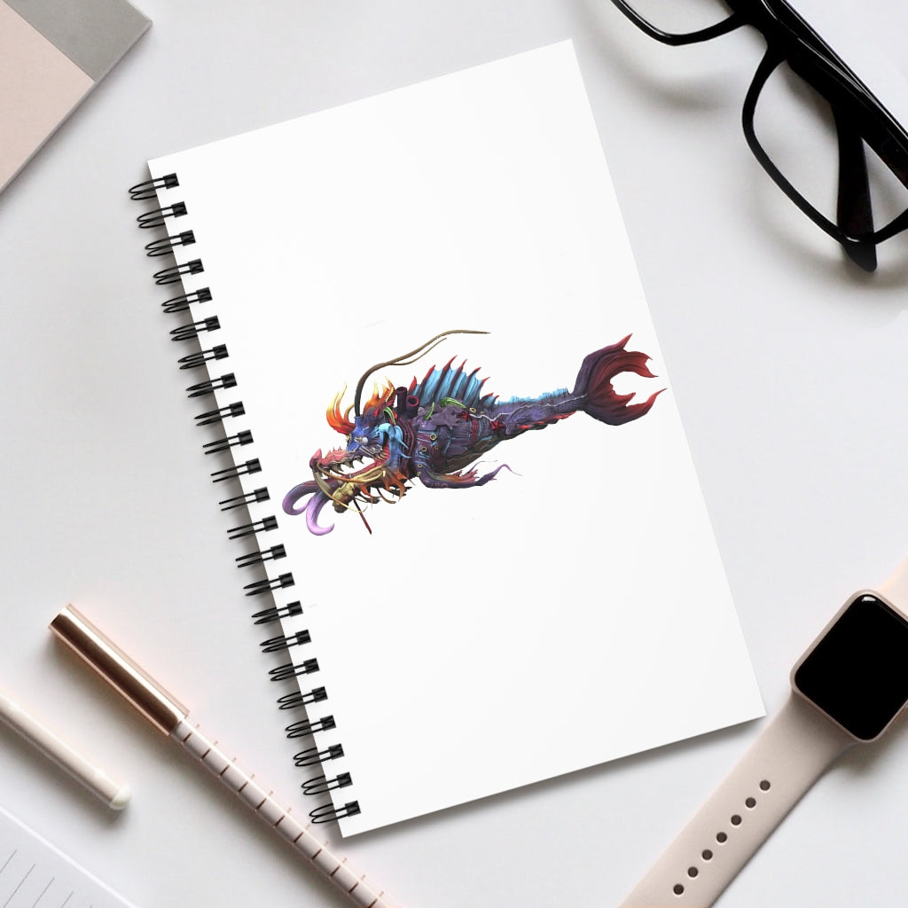 Ryuuk the Fish Dragon God Spiral Journal featuring a vibrant cover design and spiral binding, ideal for journaling and planning.