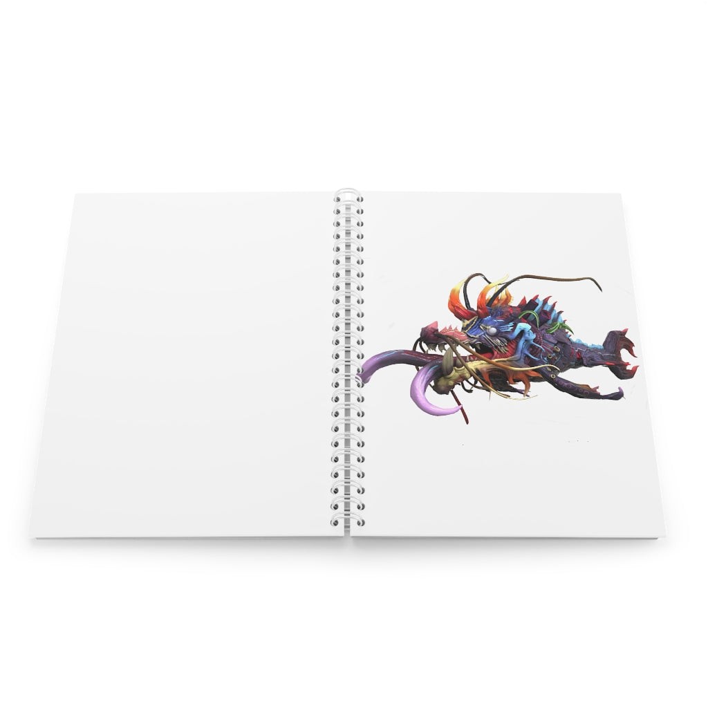 Ryuuk the Fish Dragon God Spiral Notebook with customizable covers and wide-ruled pages, featuring a semi-gloss laminated finish.