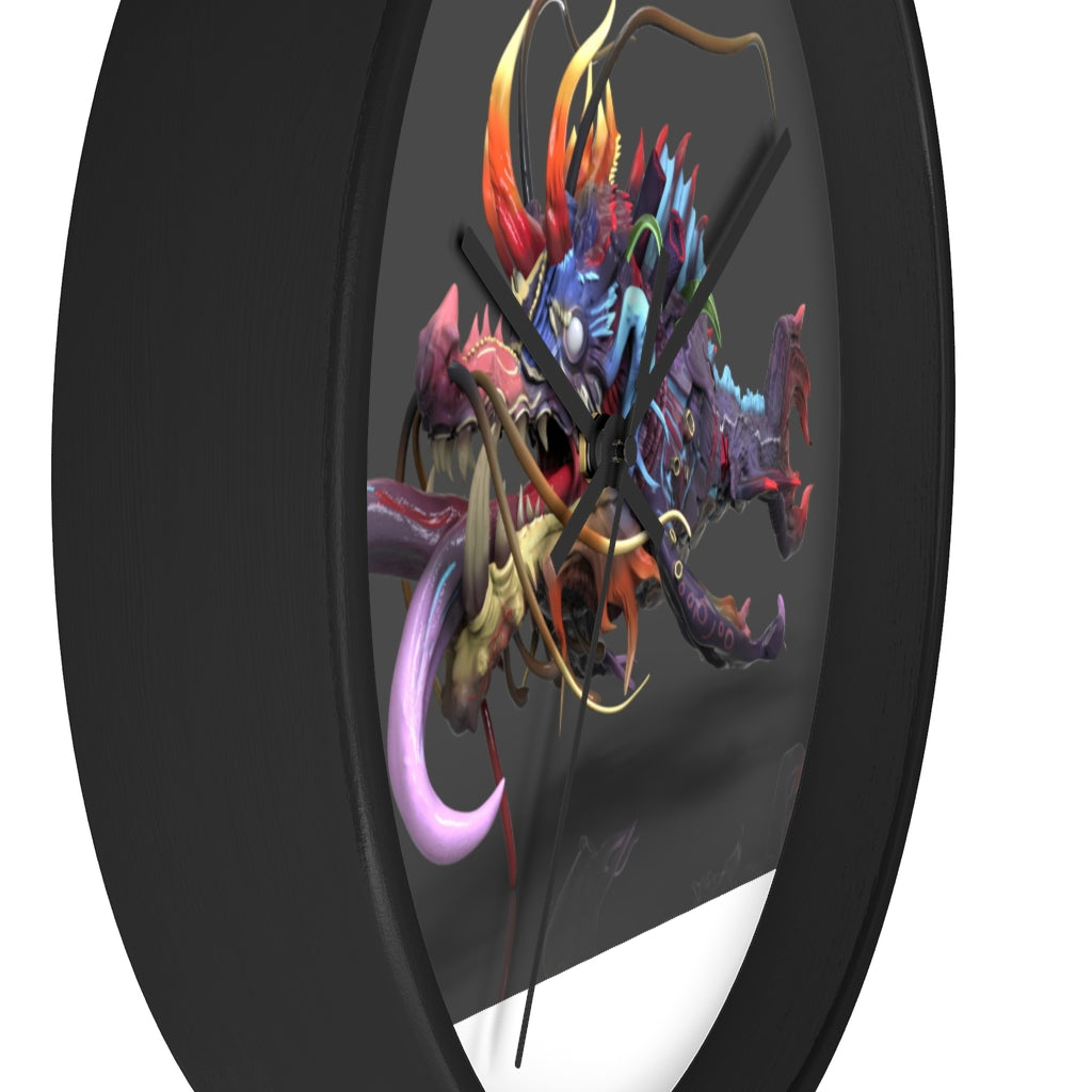 Ryuuk the Fish Dragon God Wall Clock with intricate design and wooden frame.