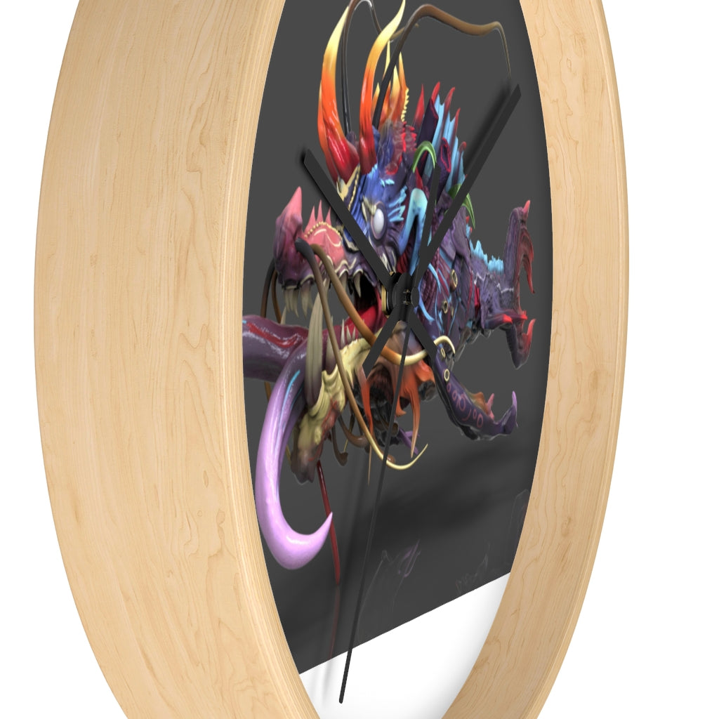 Ryuuk the Fish Dragon God Wall Clock with intricate design and wooden frame.