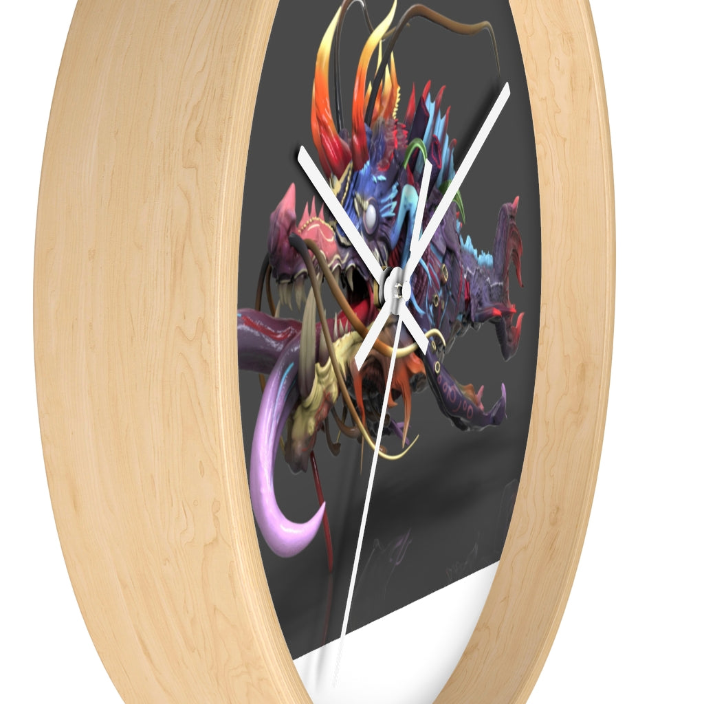 Ryuuk the Fish Dragon God Wall Clock with intricate design and wooden frame.