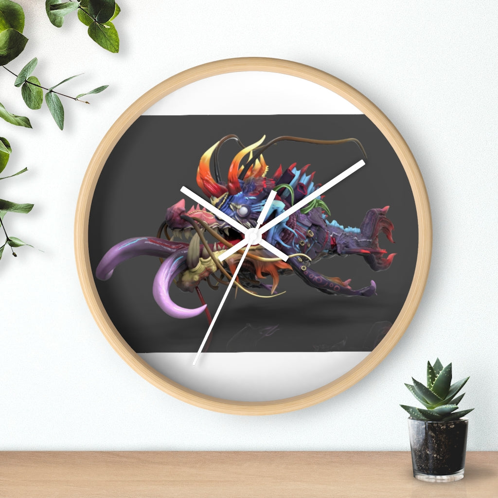 Ryuuk the Fish Dragon God Wall Clock with intricate design and wooden frame.