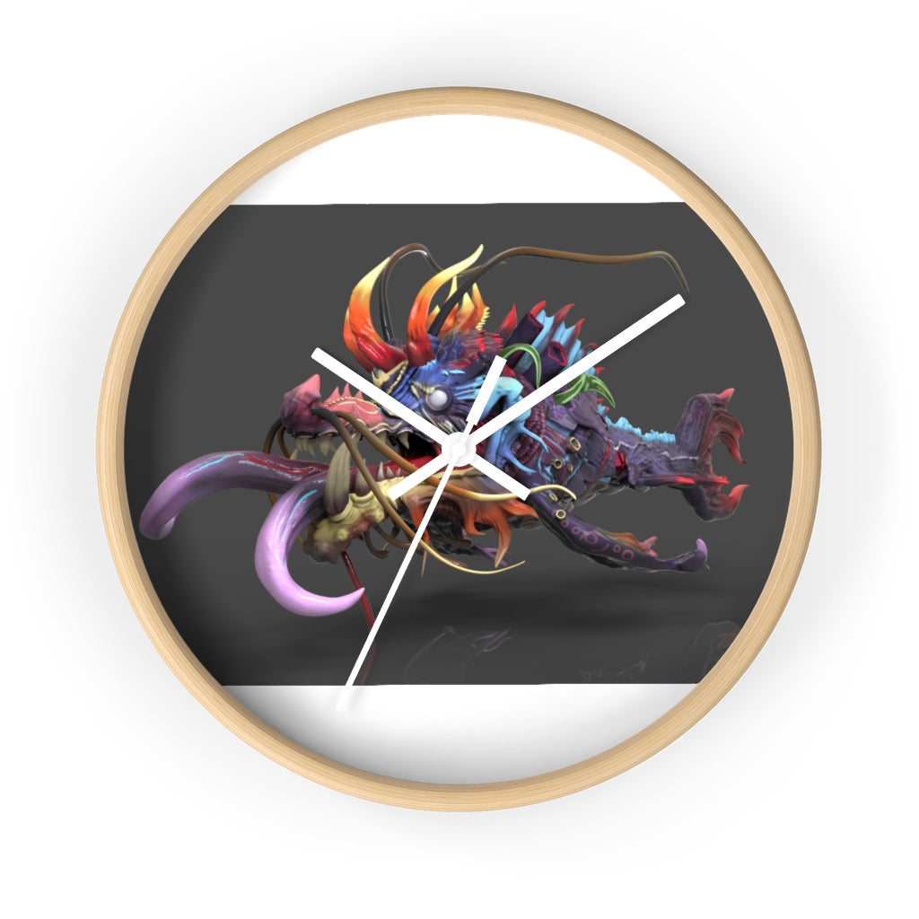 Ryuuk the Fish Dragon God Wall Clock with intricate design and wooden frame.