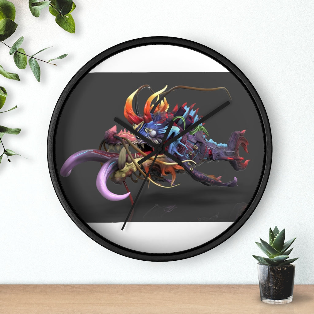 Ryuuk the Fish Dragon God Wall Clock with intricate design and wooden frame.