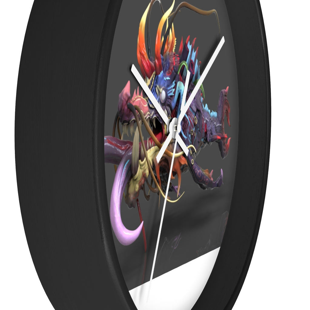 Ryuuk the Fish Dragon God Wall Clock with intricate design and wooden frame.