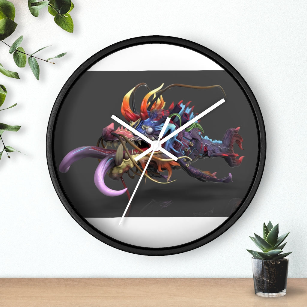 Ryuuk the Fish Dragon God Wall Clock with intricate design and wooden frame.