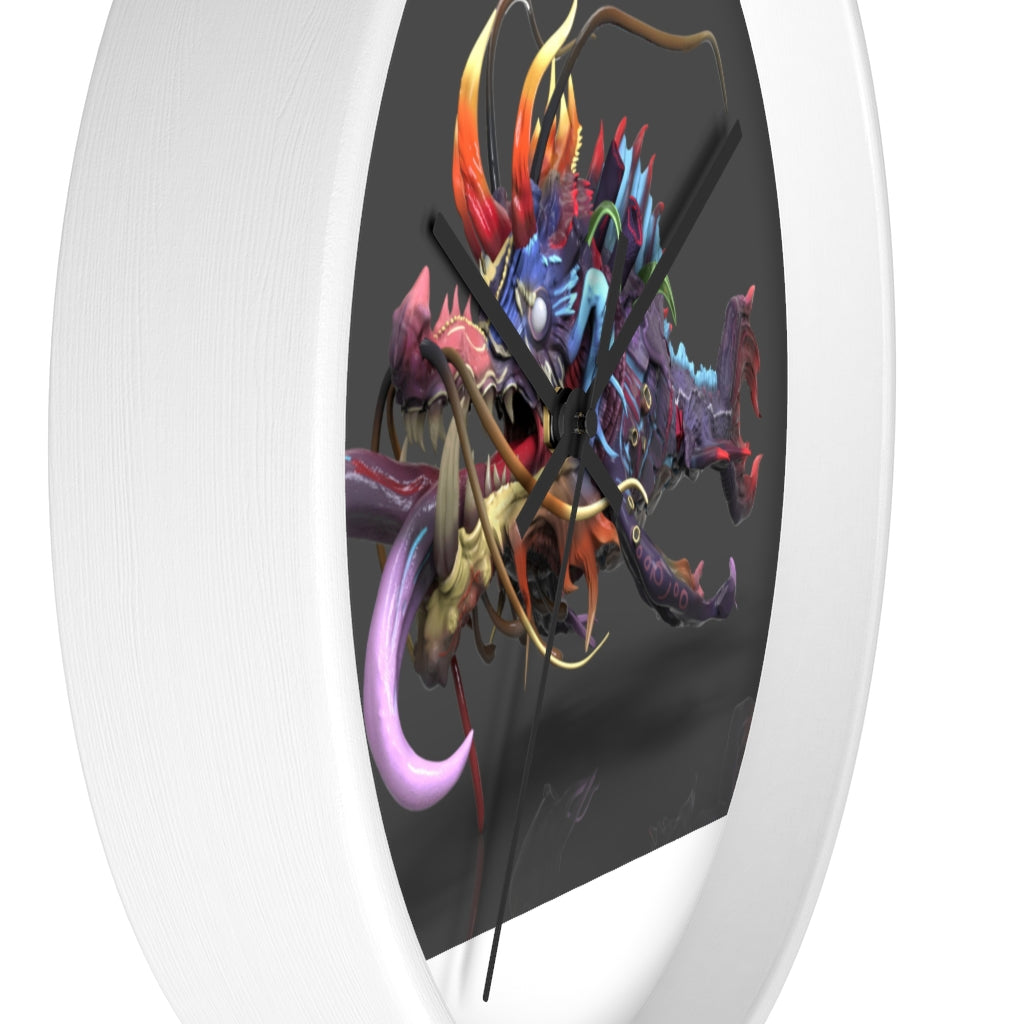 Ryuuk the Fish Dragon God Wall Clock with intricate design and wooden frame.