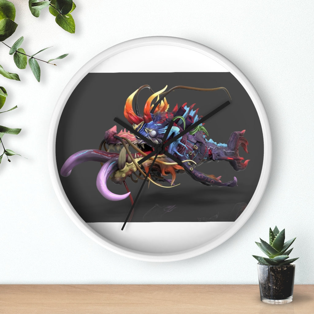 Ryuuk the Fish Dragon God Wall Clock with intricate design and wooden frame.