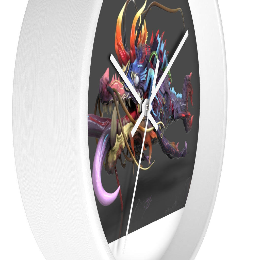 Ryuuk the Fish Dragon God Wall Clock with intricate design and wooden frame.