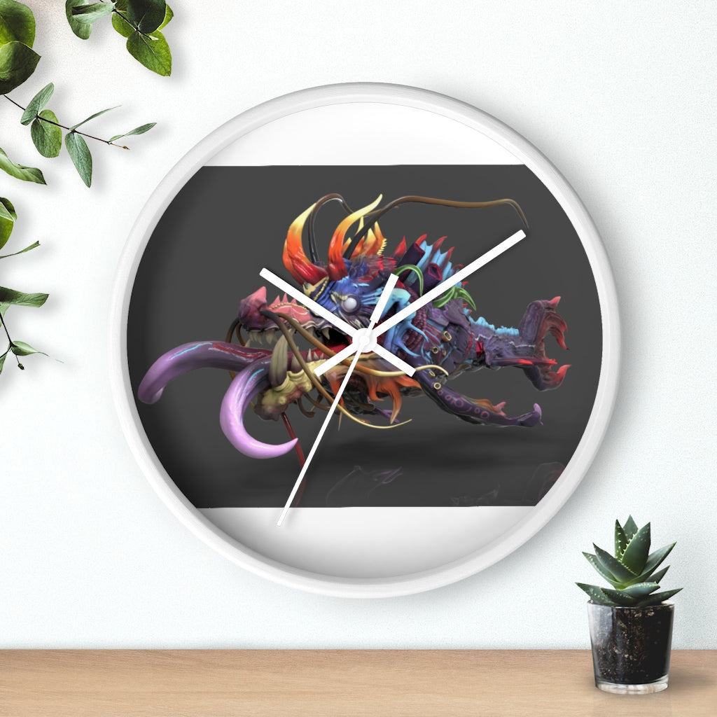 Ryuuk the Fish Dragon God Wall Clock with intricate design and wooden frame.