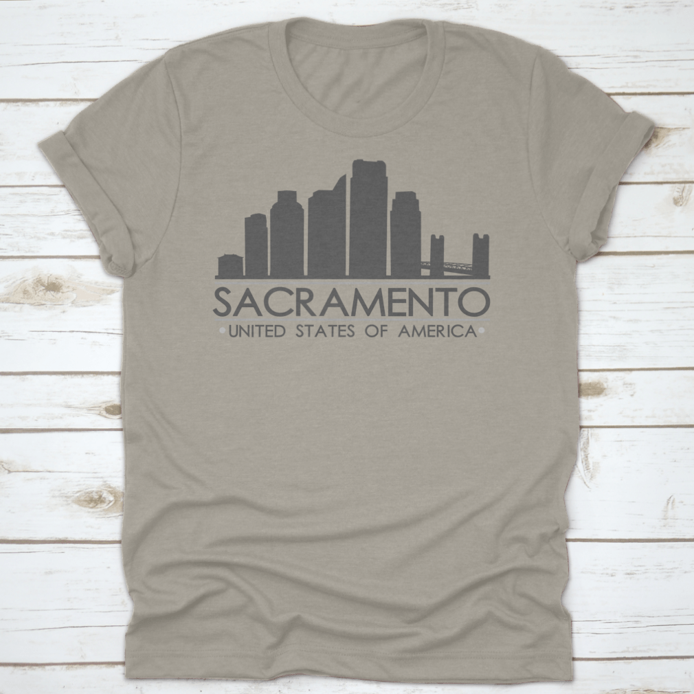 Stylish silhouette design of Sacramento California skyline, showcasing iconic buildings in a modern vector art style.