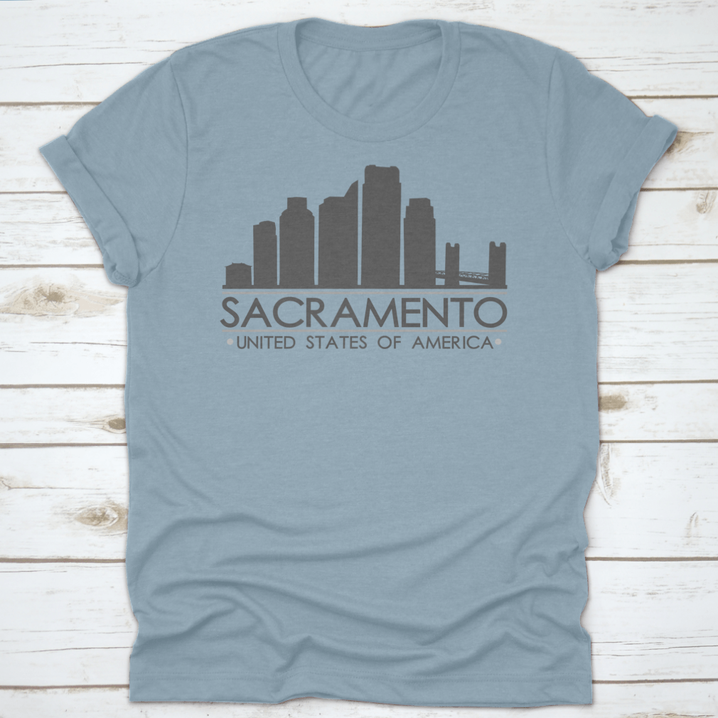 Stylish silhouette design of Sacramento California skyline, showcasing iconic buildings in a modern vector art style.