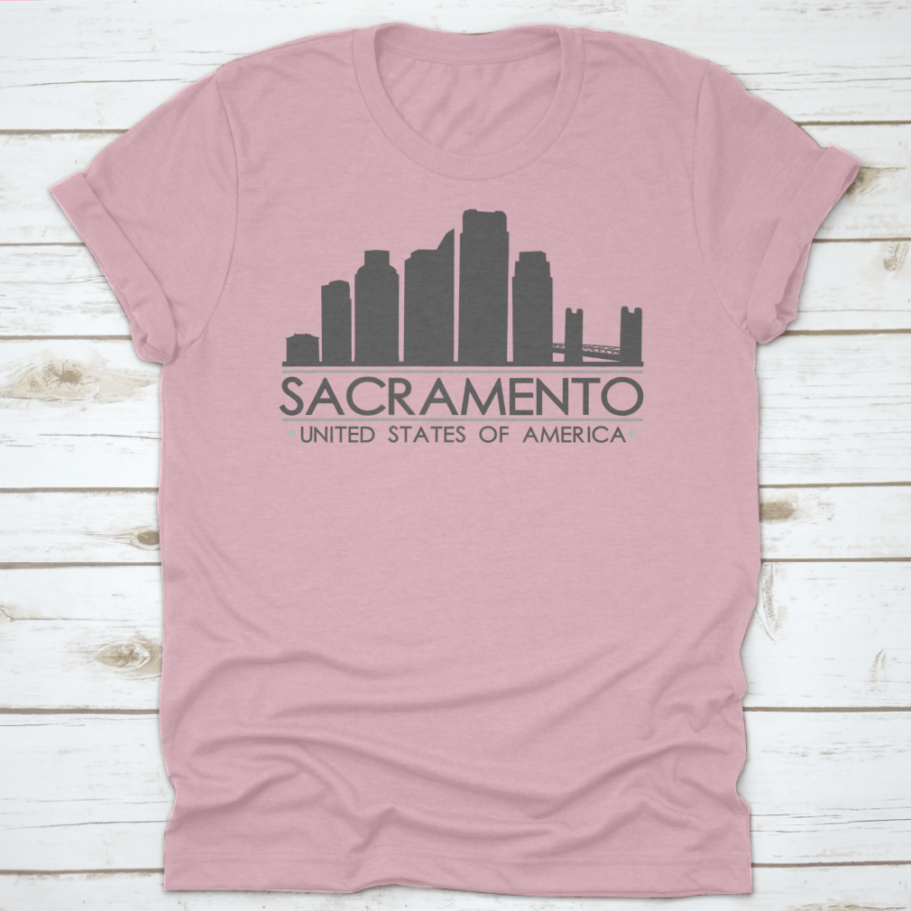 Stylish silhouette design of Sacramento California skyline, showcasing iconic buildings in a modern vector art style.