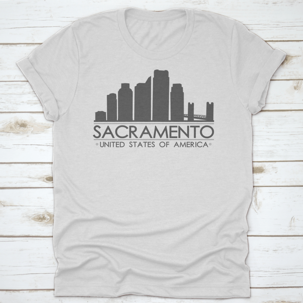 Stylish silhouette design of Sacramento California skyline, showcasing iconic buildings in a modern vector art style.