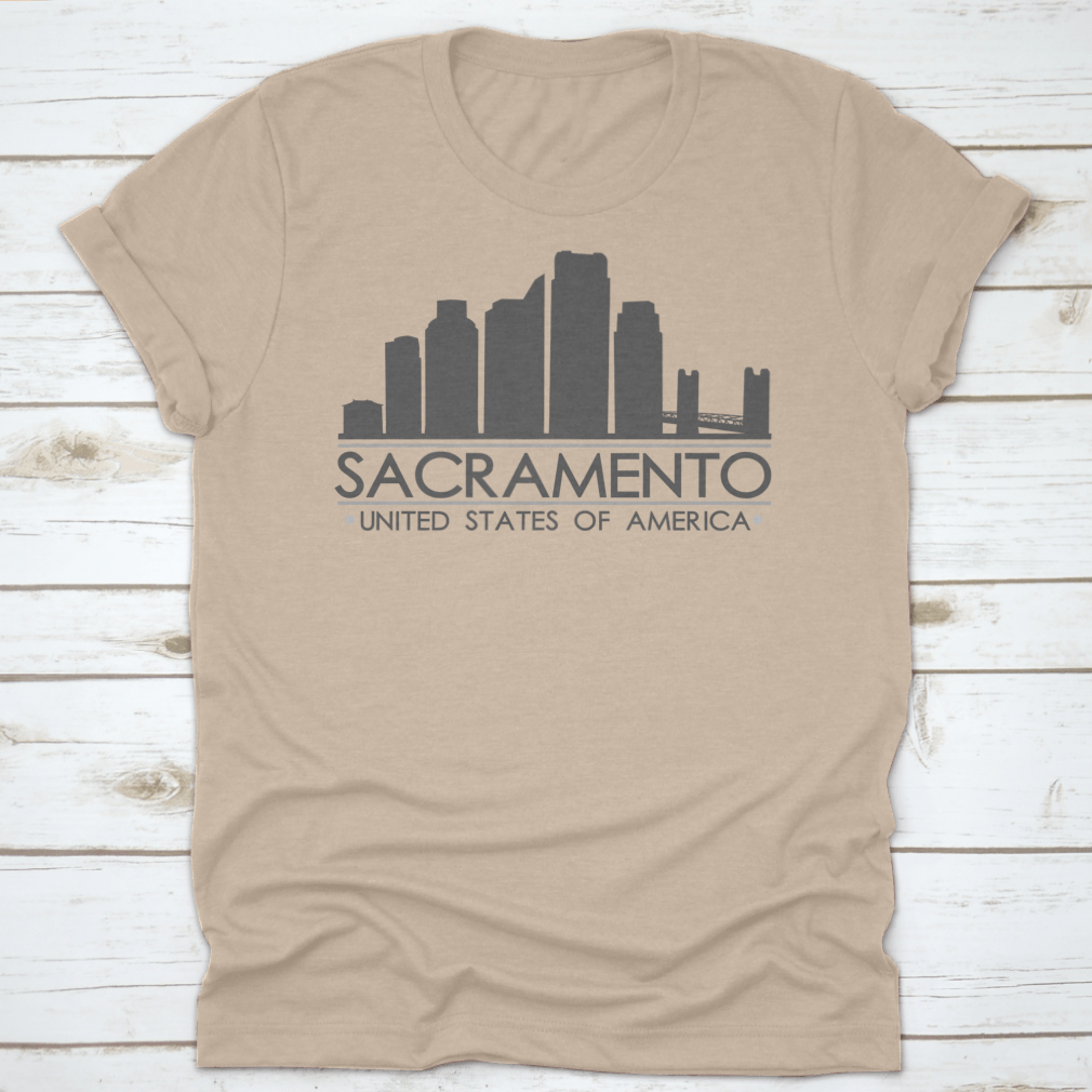 Stylish silhouette design of Sacramento California skyline, showcasing iconic buildings in a modern vector art style.