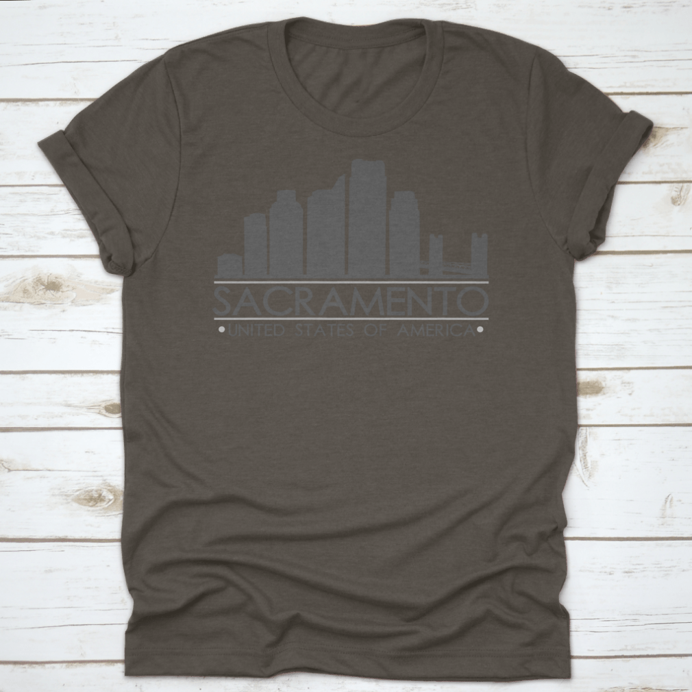 Stylish silhouette design of Sacramento California skyline, showcasing iconic buildings in a modern vector art style.