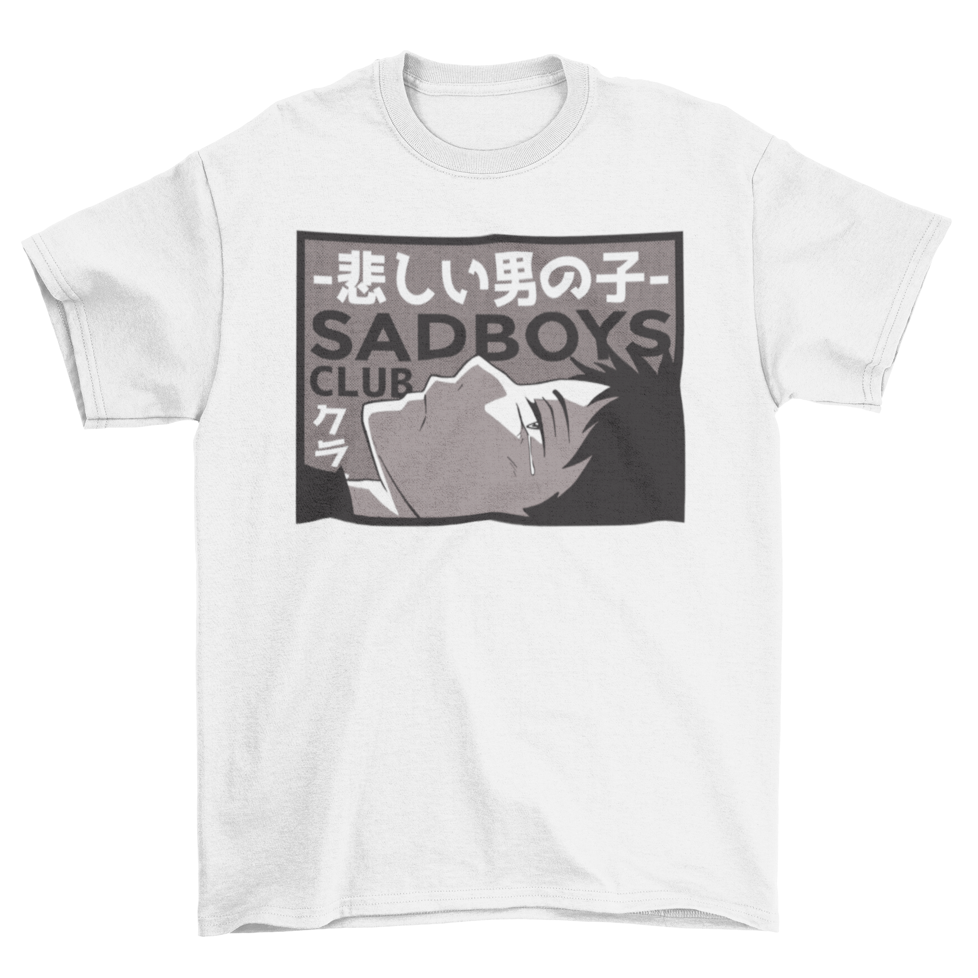 Sad Boy Anime T-shirt featuring an anime boy design and SADBOYS CLUB text, perfect for anime fans.