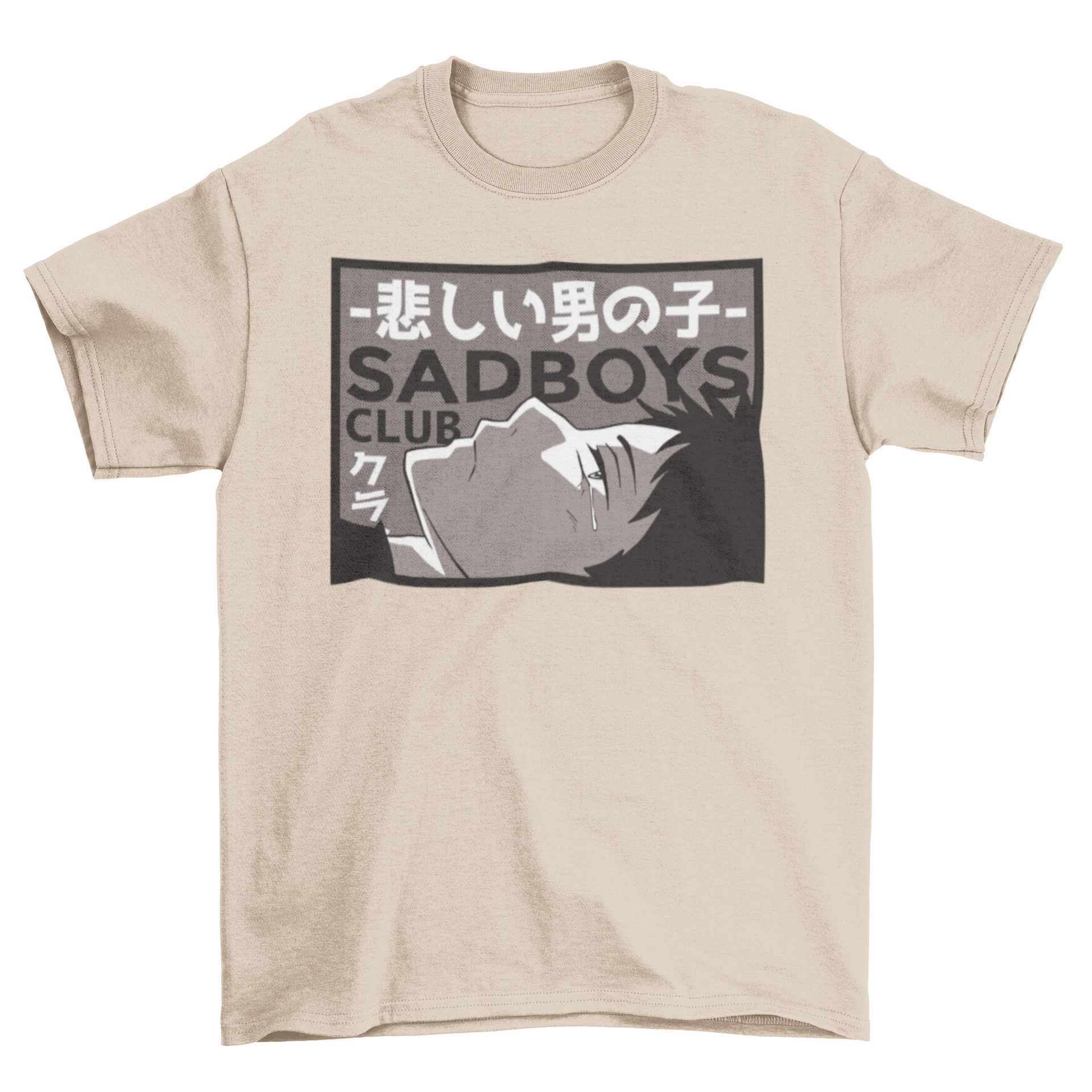 Sad Boy Anime T-shirt featuring an anime boy design and SADBOYS CLUB text, perfect for anime fans.