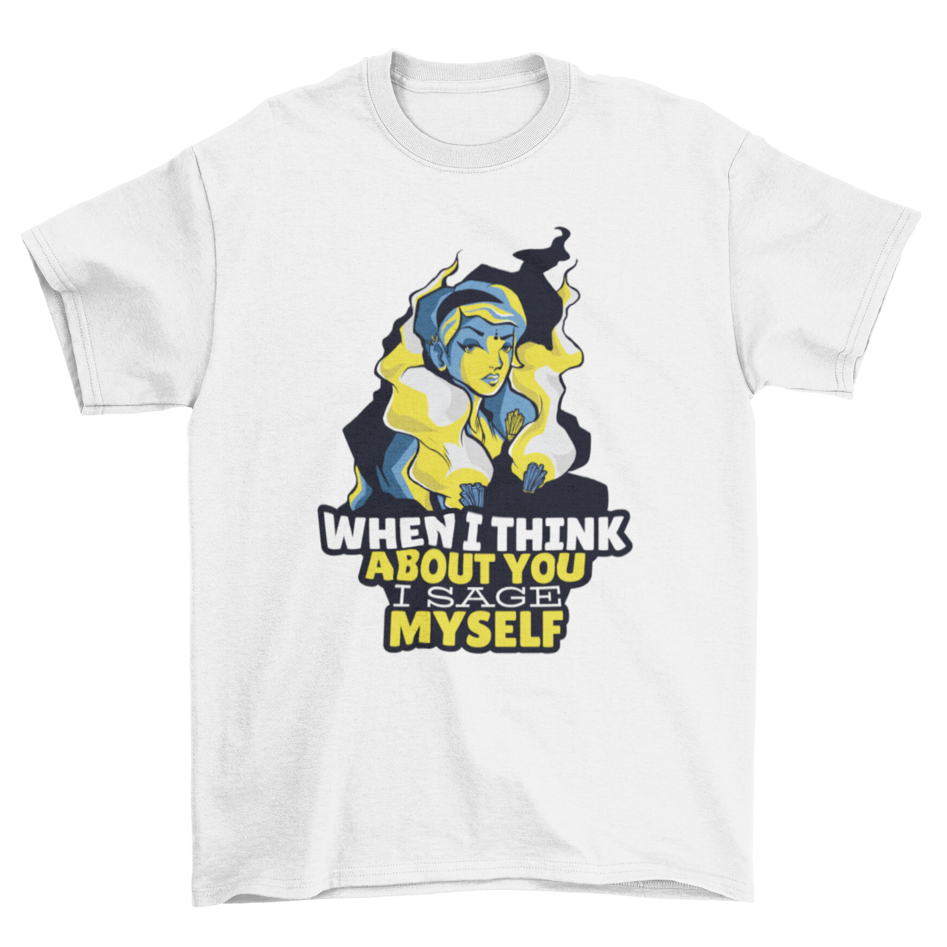 Sage T-Shirt Design featuring a witch illustration and humorous sage quote.