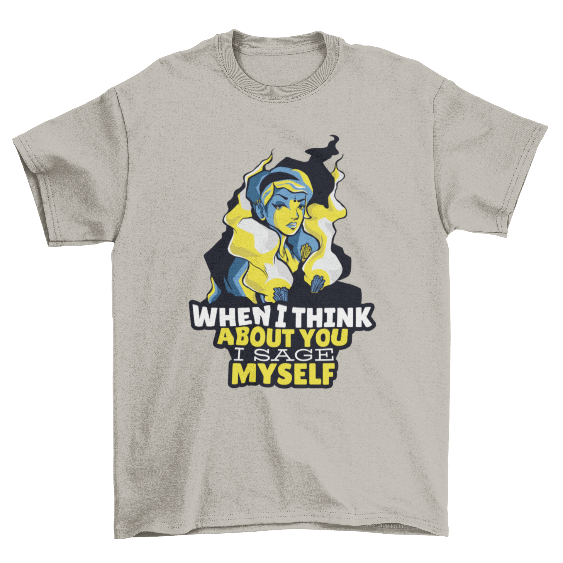 Sage T-Shirt Design featuring a witch illustration and humorous sage quote.