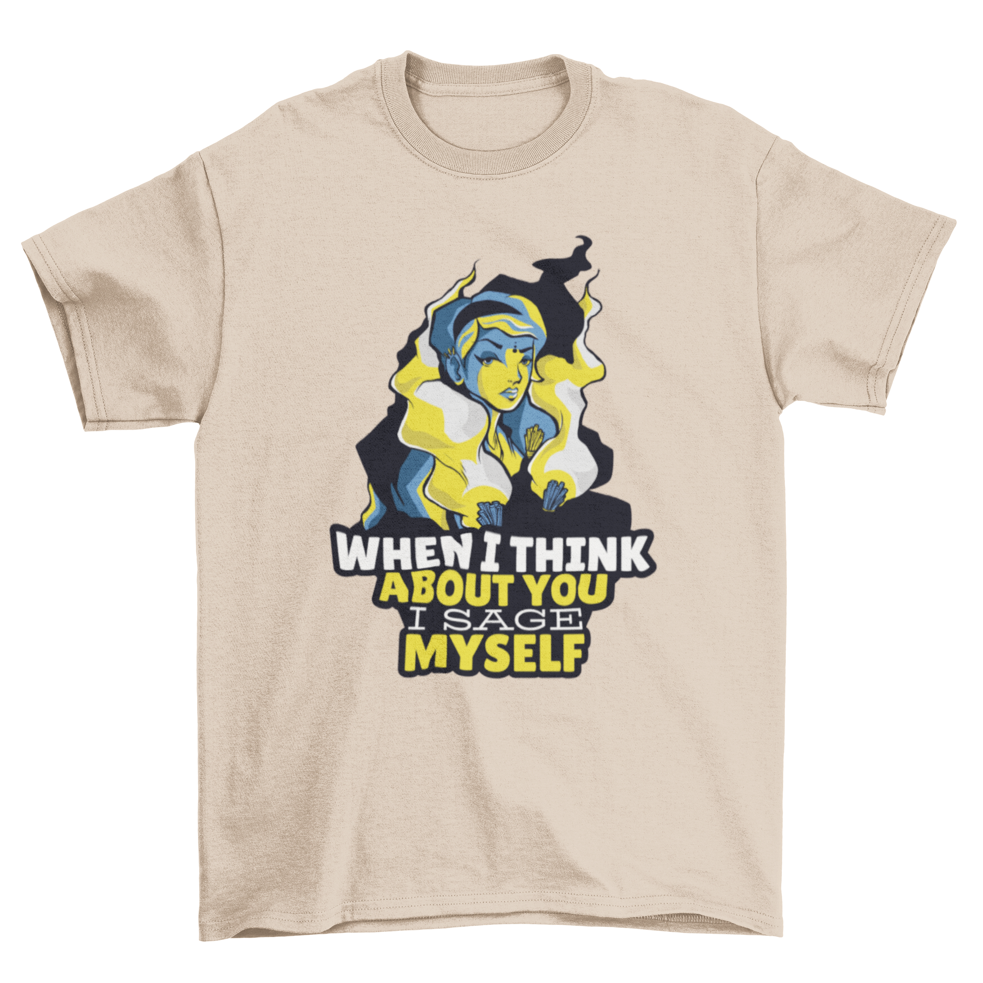 Sage T-Shirt Design featuring a witch illustration and humorous sage quote.