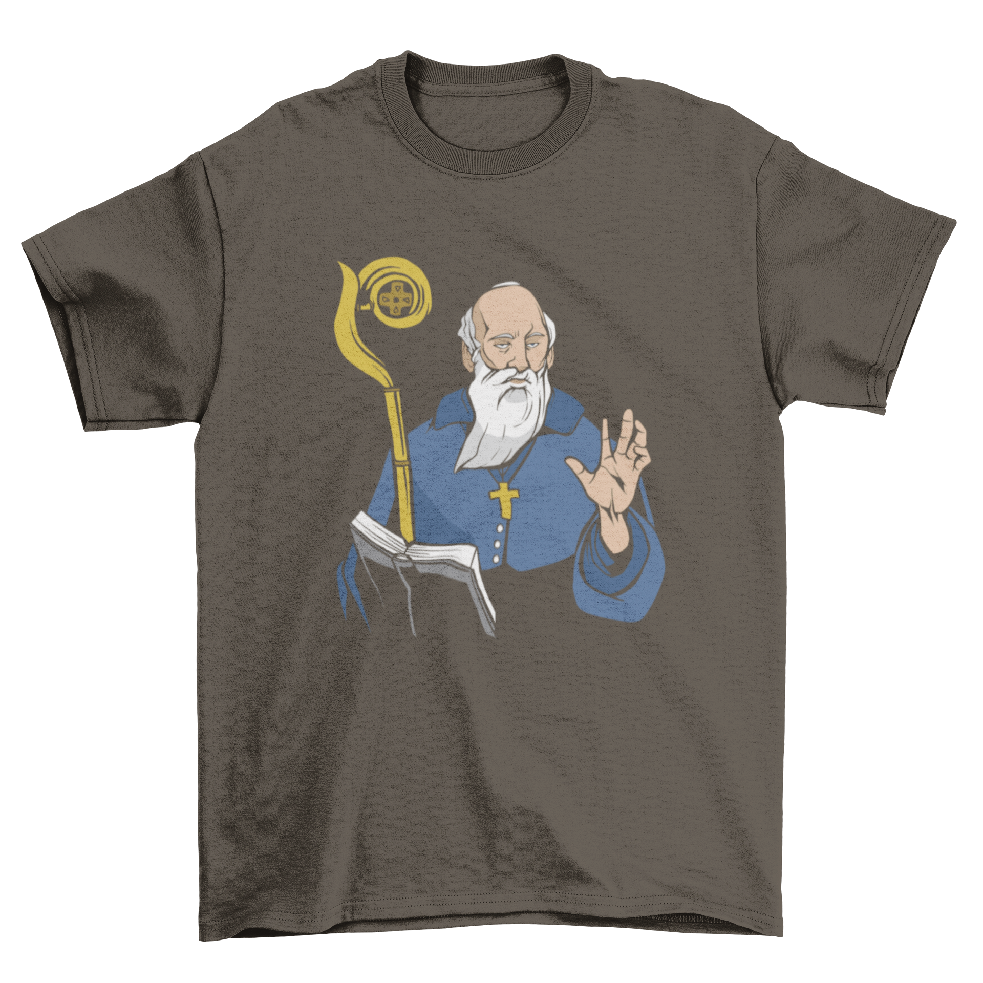 Saint Benedict t-shirt featuring a detailed illustration of Saint Benedict of Nursia, showcasing a blend of style and spirituality.