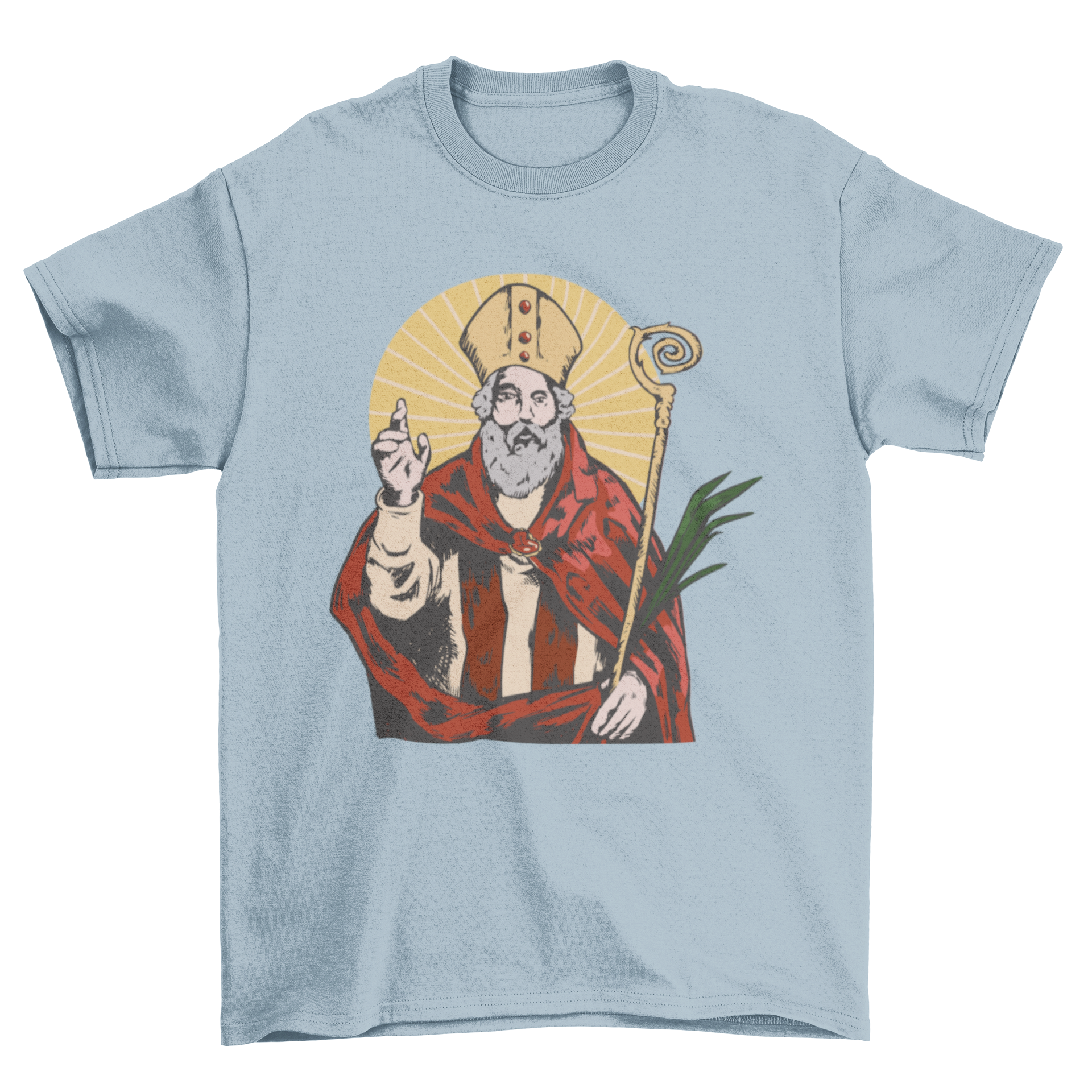 Saint Valentine t-shirt design featuring a detailed illustration of Saint Valentine with a scepter and crown.