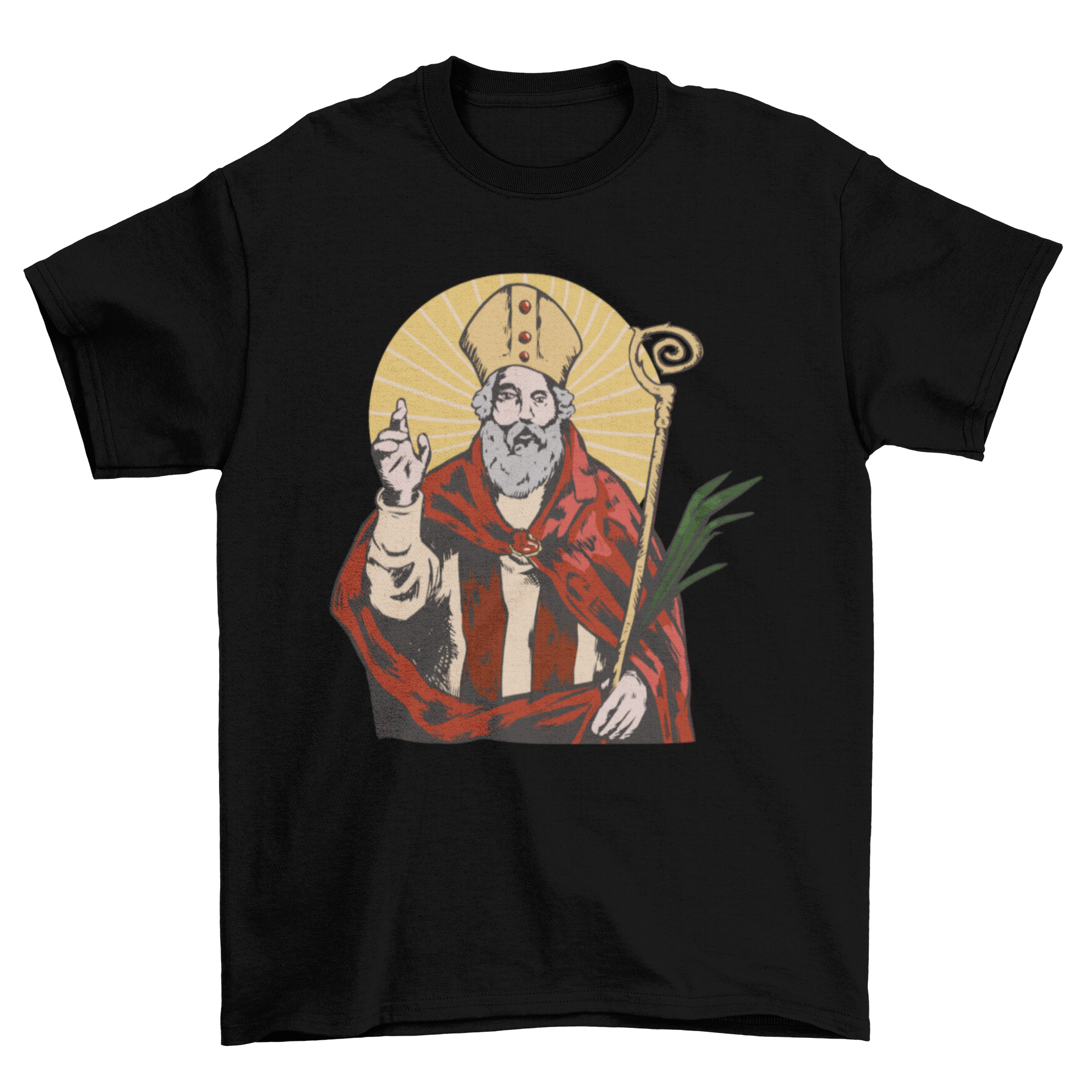 Saint Valentine t-shirt design featuring a detailed illustration of Saint Valentine with a scepter and crown.