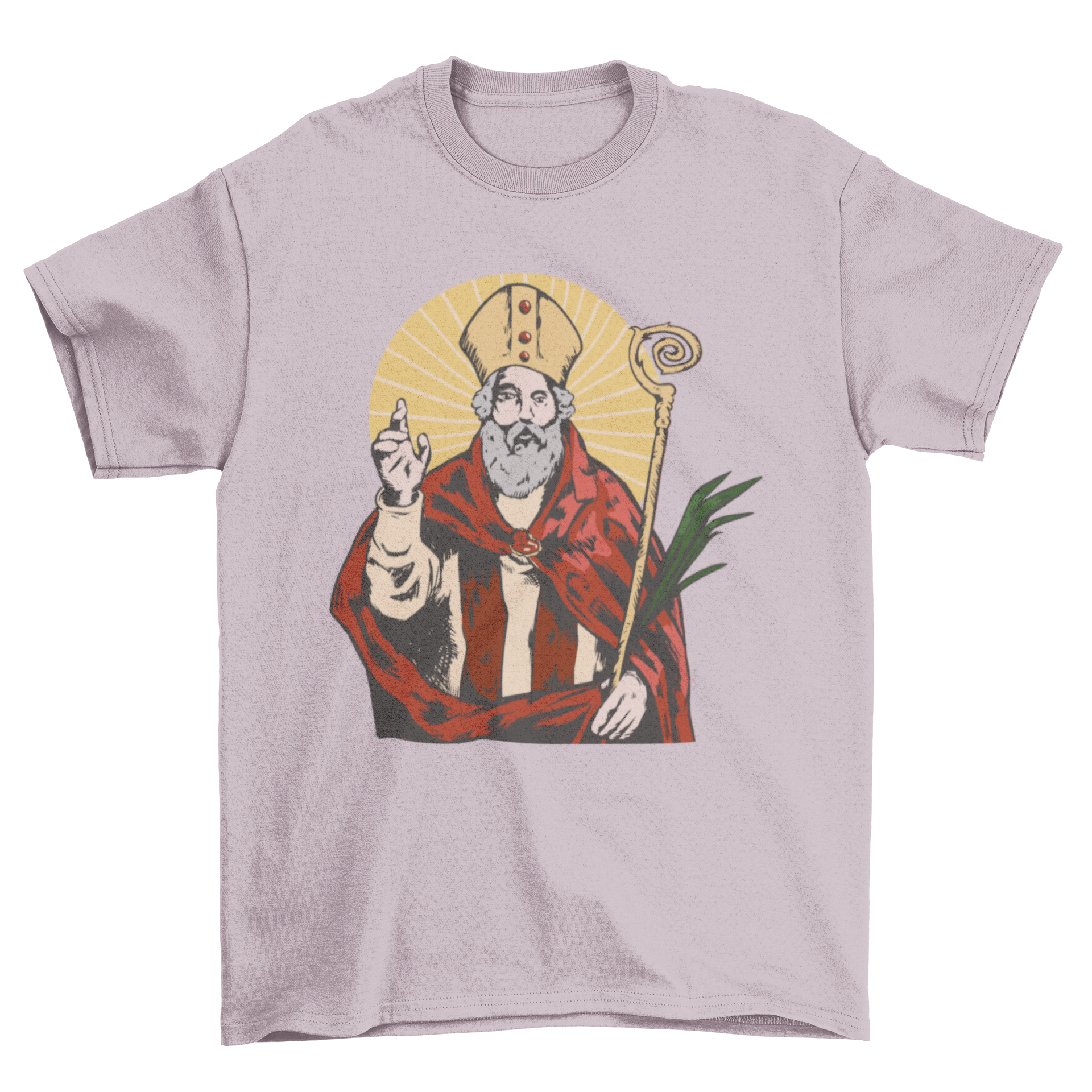 Saint Valentine t-shirt design featuring a detailed illustration of Saint Valentine with a scepter and crown.