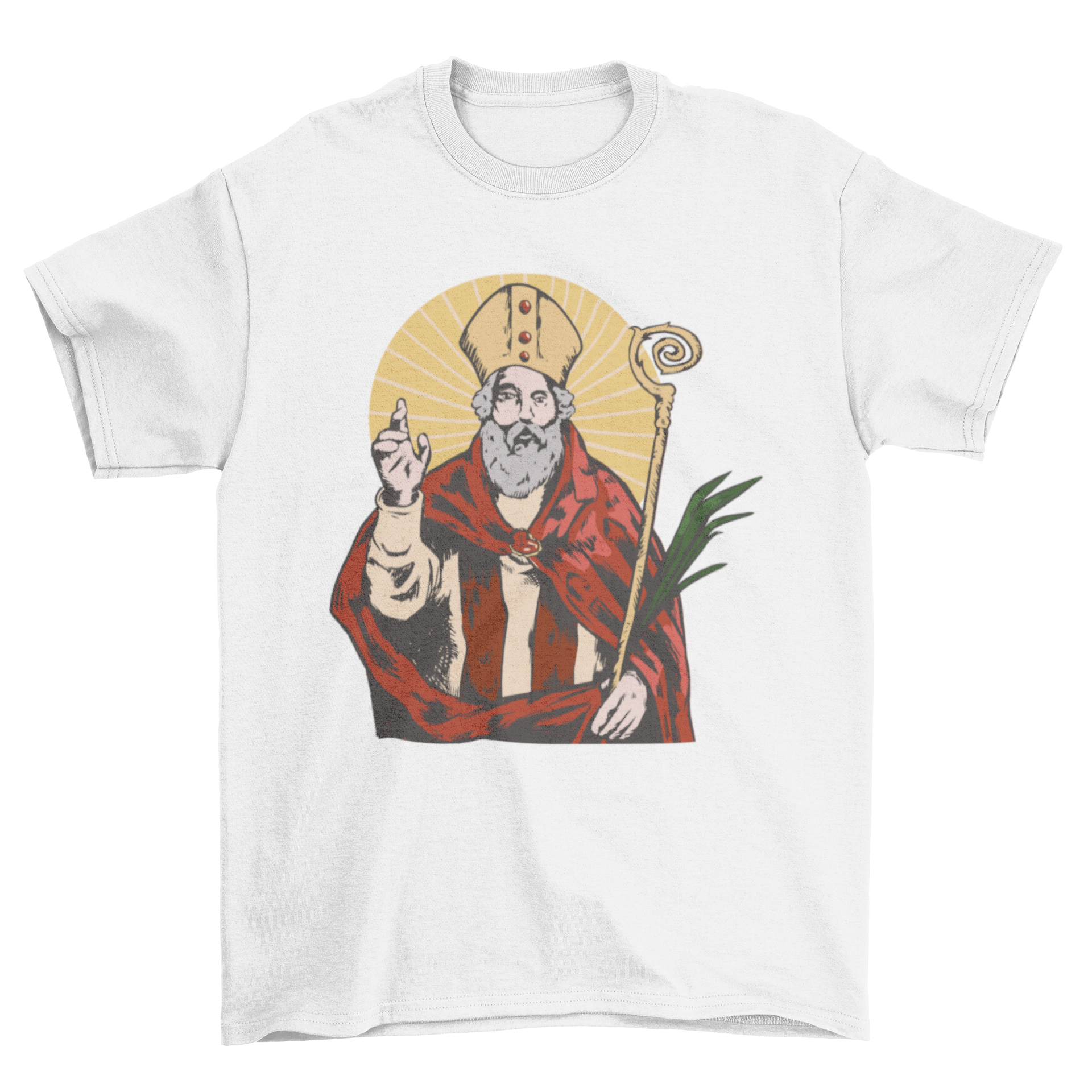 Saint Valentine t-shirt design featuring a detailed illustration of Saint Valentine with a scepter and crown.