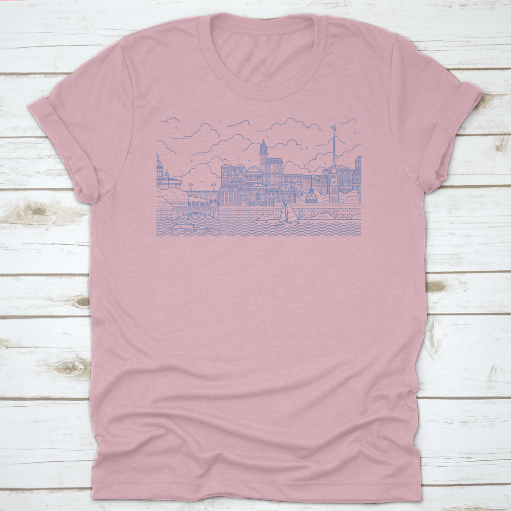 Saint-Petersburg line art illustration shirt showcasing iconic city landmarks in a stylish design.