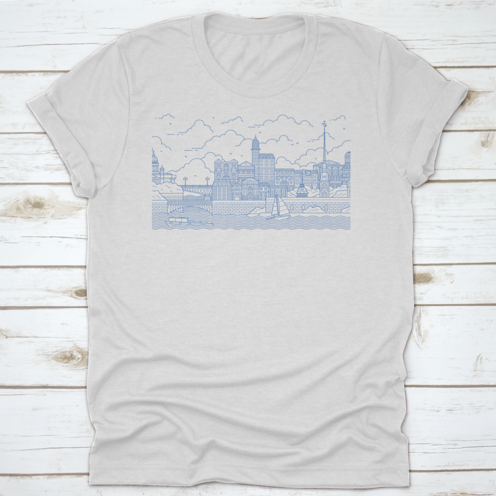 Saint-Petersburg line art illustration shirt showcasing iconic city landmarks in a stylish design.